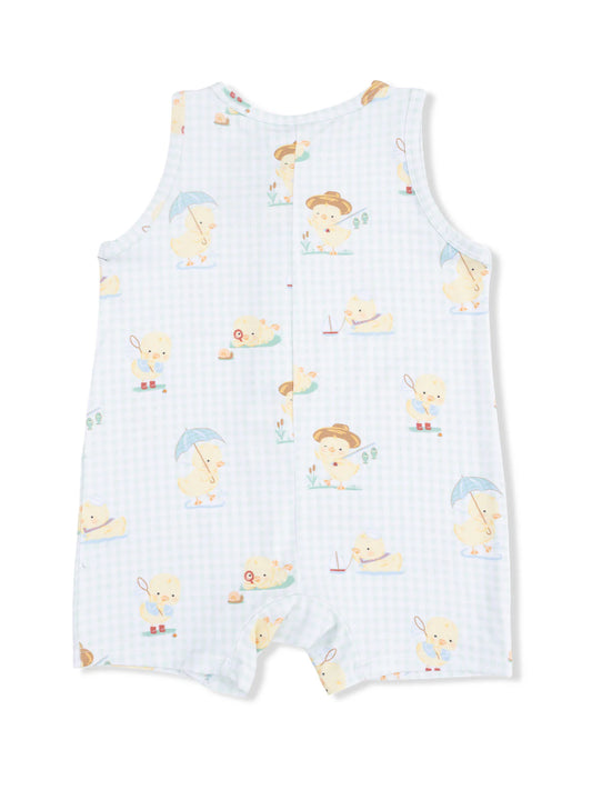 Vintage Spring Ducklings Green Sleeveless Shortie Romper