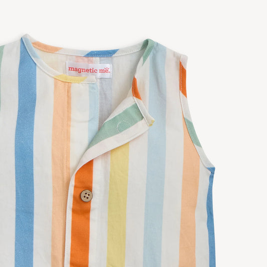 Multi Stripe Woven Sleeveless Pant Romper