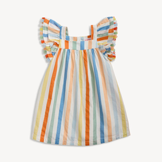 Multi Stripe Woven Flutter Sleeve Dress
