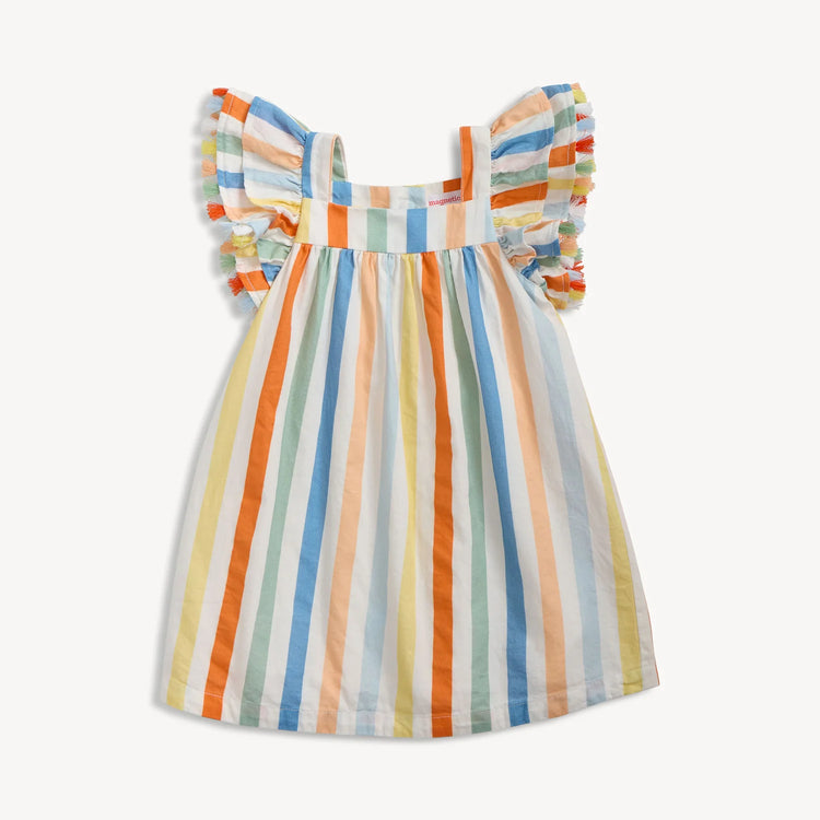Multi Stripe Woven Flutter Sleeve Dress