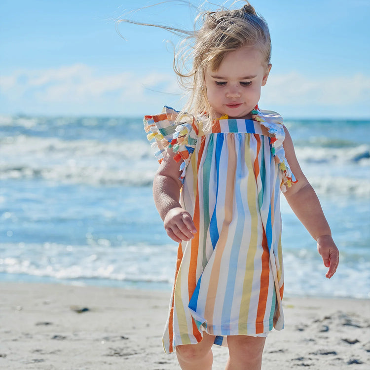 Multi Stripe Woven Flutter Sleeve Dress