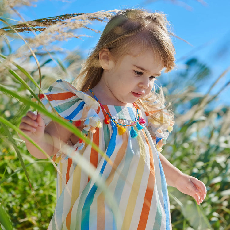 Multi Stripe Woven Flutter Sleeve Dress