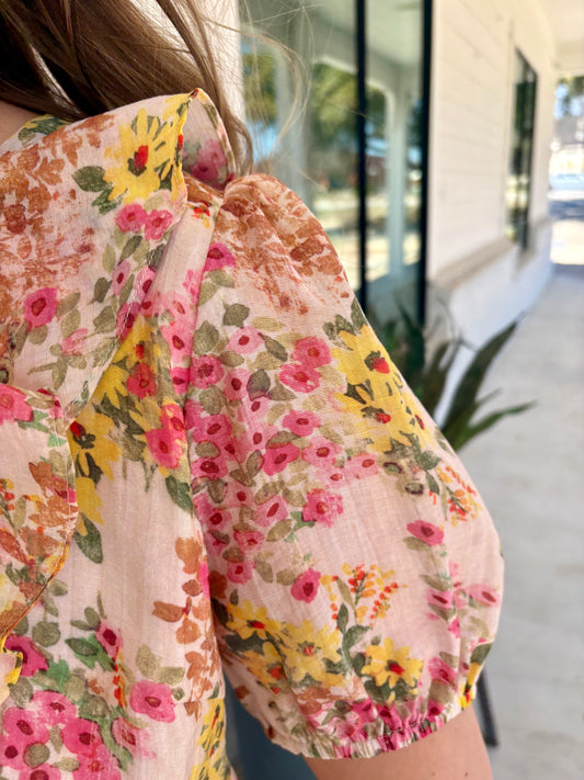 Bee Multi Floral Ruffle Top