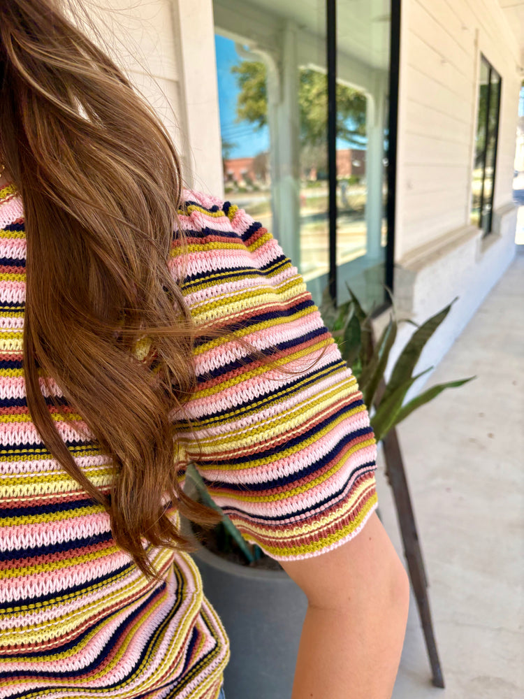 Simone Peachy Yellow Stripes Sweater Top
