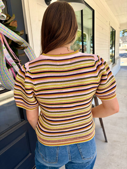Simone Peachy Yellow Stripes Sweater Top