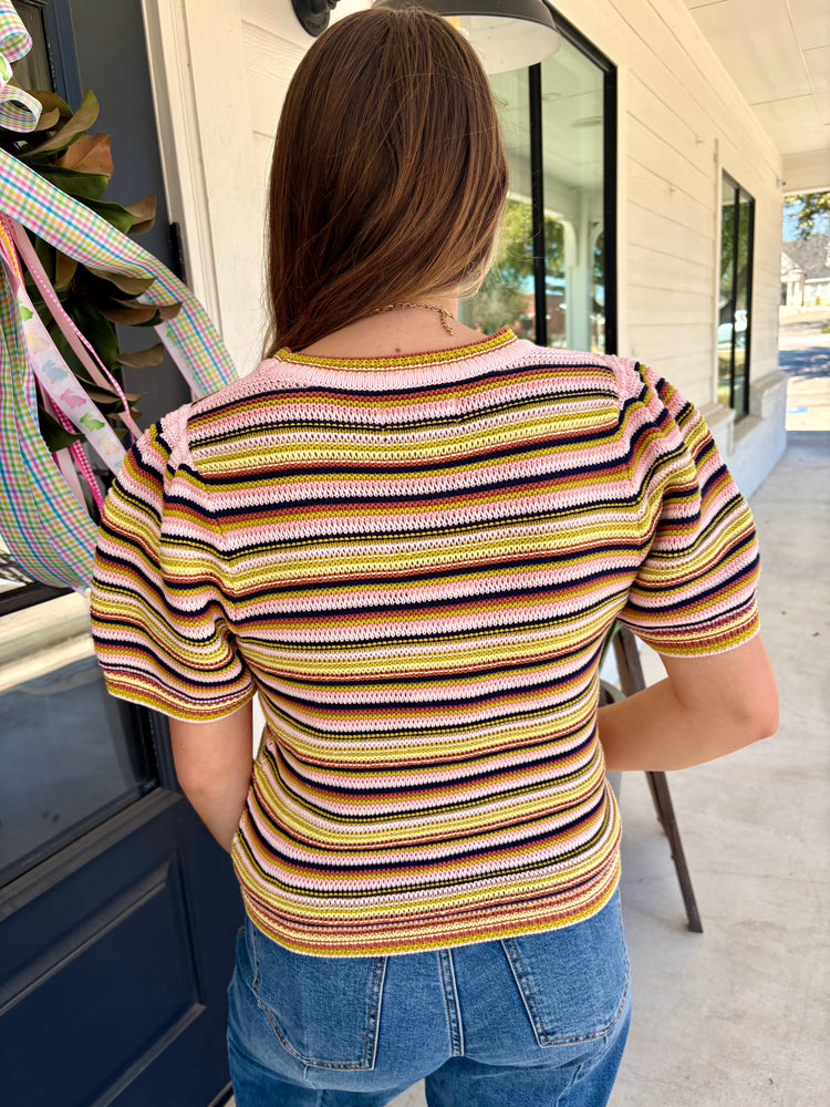 Simone Peachy Yellow Stripes Sweater Top