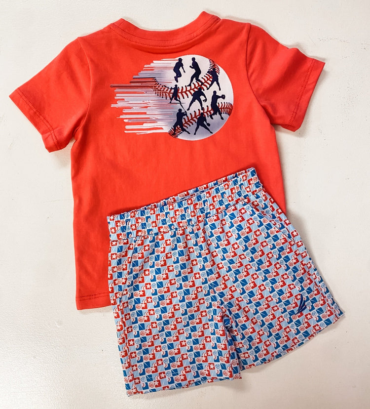 River Performance Baseball Check Print Short