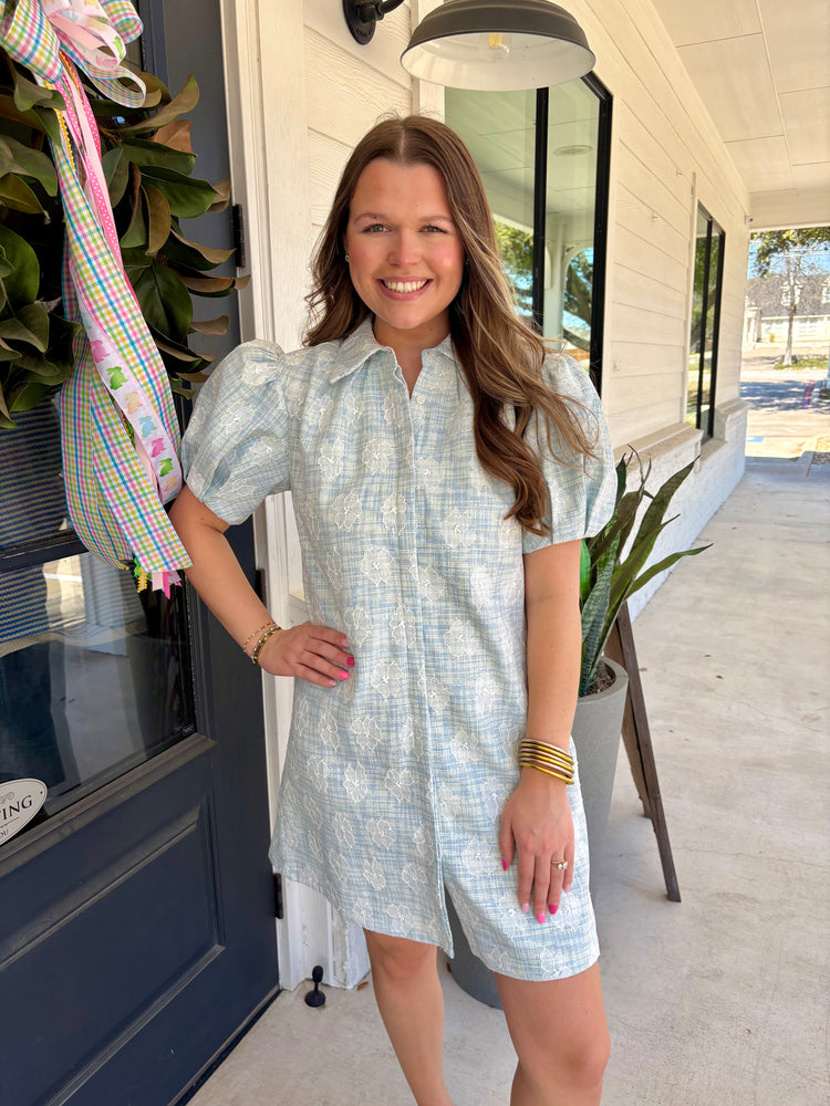 Blue Floral Tweed Vivienne Dress