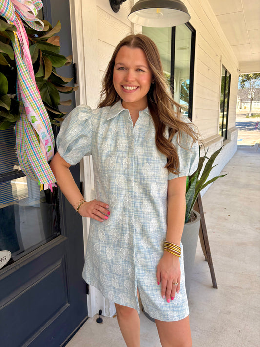 Blue Floral Tweed Vivienne Dress
