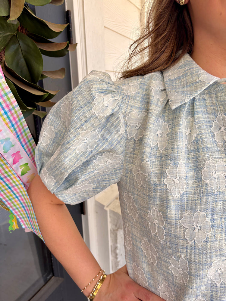 Blue Floral Tweed Vivienne Dress