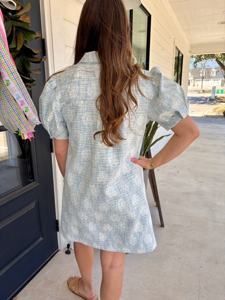 Blue Floral Tweed Vivienne Dress
