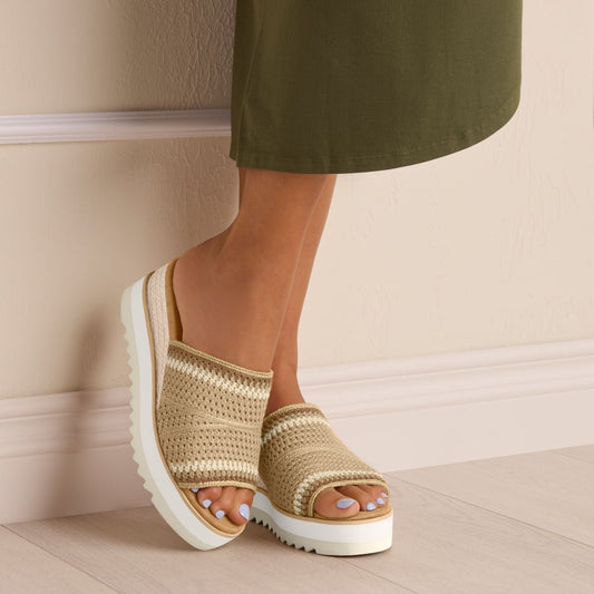 Toms Diana Almond Crochet Mule Wedge Sandal