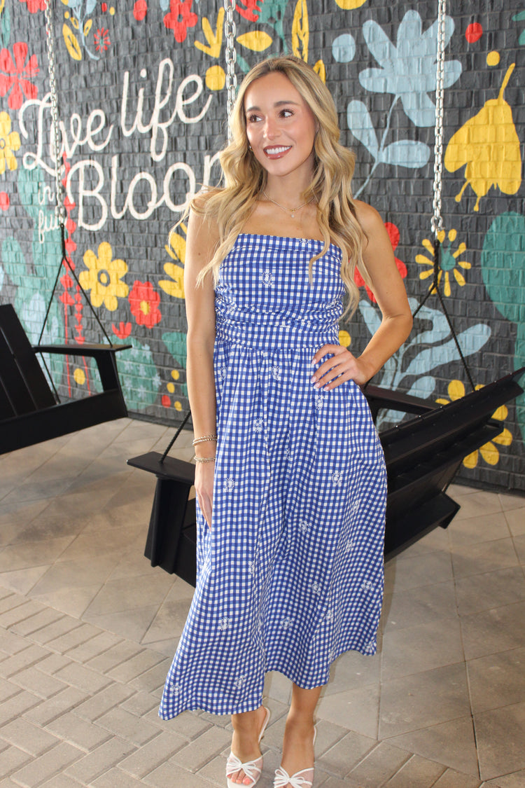 Azure Lace Tube Maxi Dress