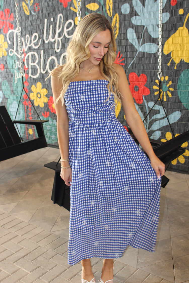 Azure Lace Tube Maxi Dress