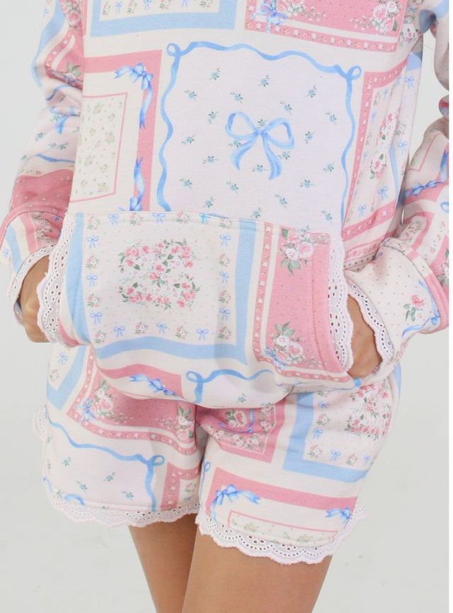 Floral Tile Print Hoodie