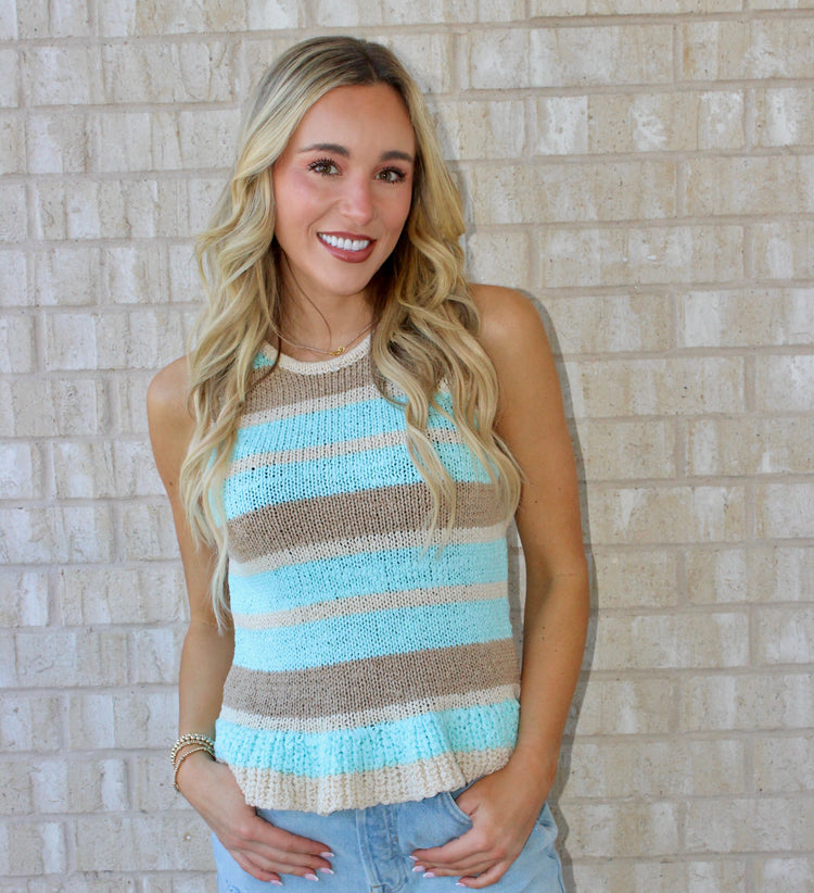 Jenna Milky Blue Stripe Sweater Tank