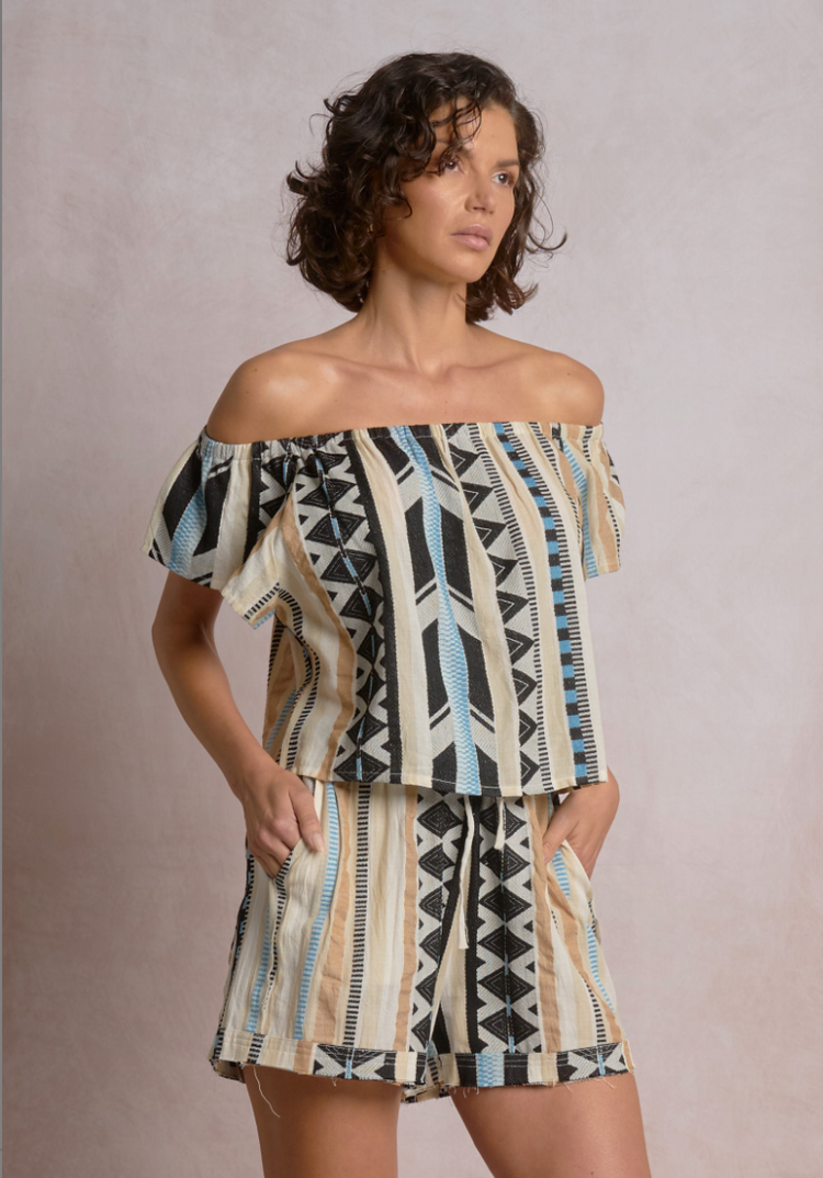 Neutral Aztec Off Shoulder Top
