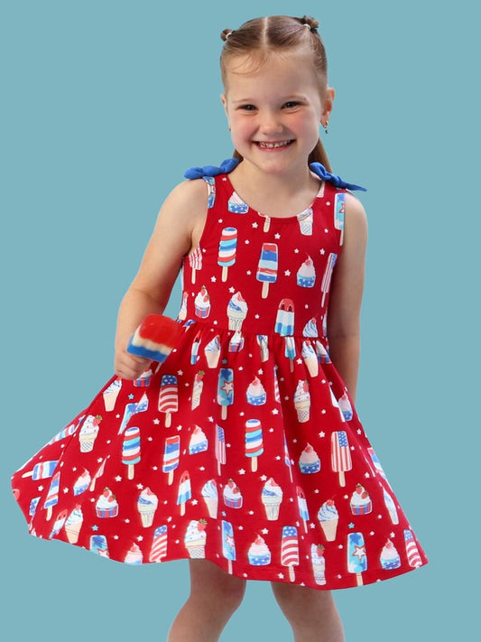 Stars & Scoops Tie Shoulder Twirl Dress