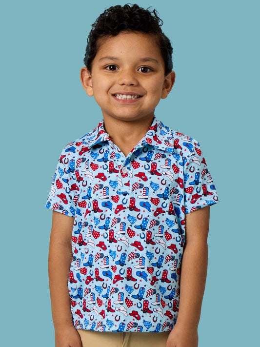 Tiny Blue Stars & Spurs Knit S/S Performance Polo