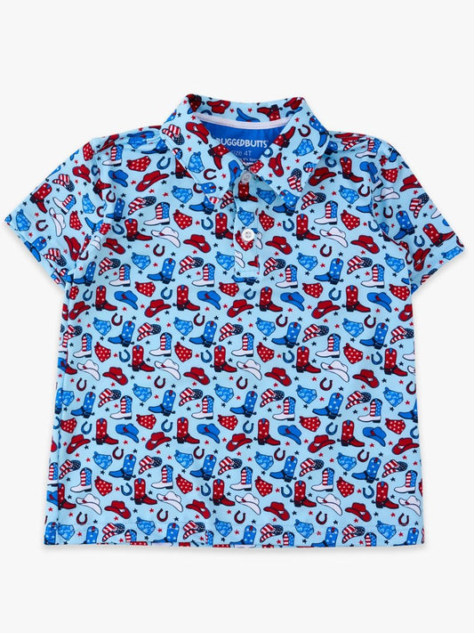 Tiny Blue Stars & Spurs Knit S/S Performance Polo