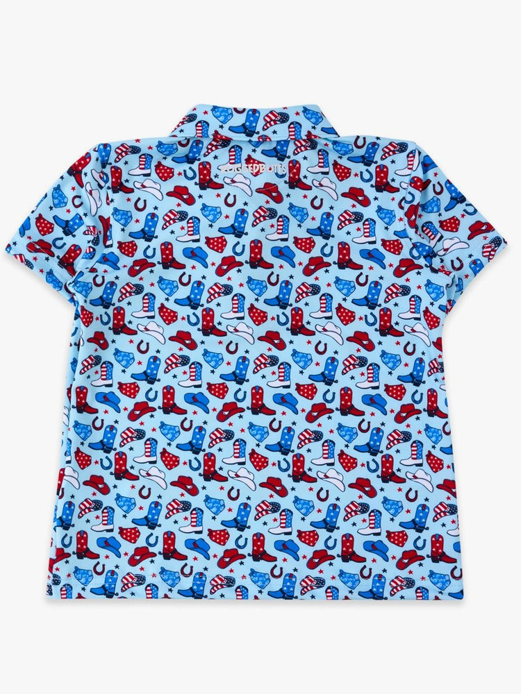 Tiny Blue Stars & Spurs Knit S/S Performance Polo
