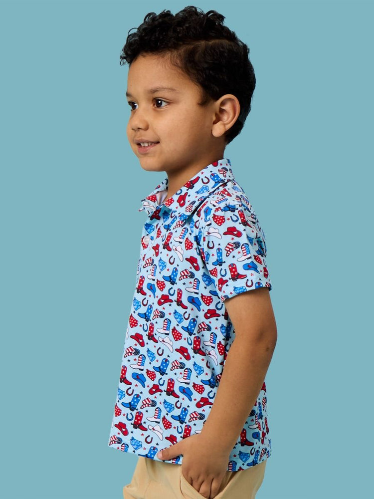 Tiny Blue Stars & Spurs Knit S/S Performance Polo