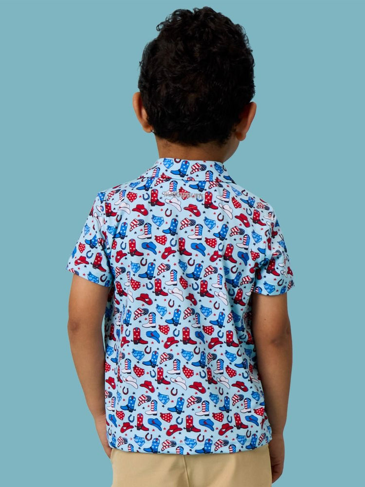 Tiny Blue Stars & Spurs Knit S/S Performance Polo