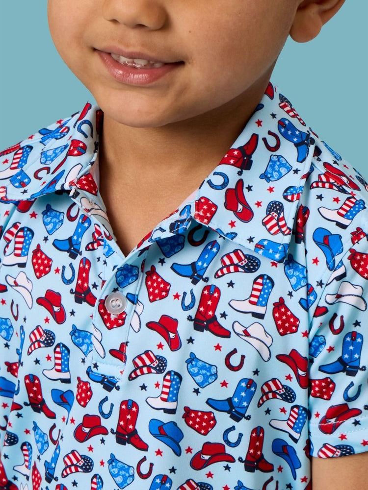 Tiny Blue Stars & Spurs Knit S/S Performance Polo