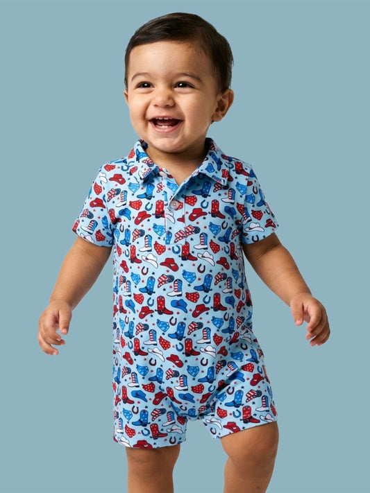 Tiny Blue Stars & Spurs Performance Polo Romper