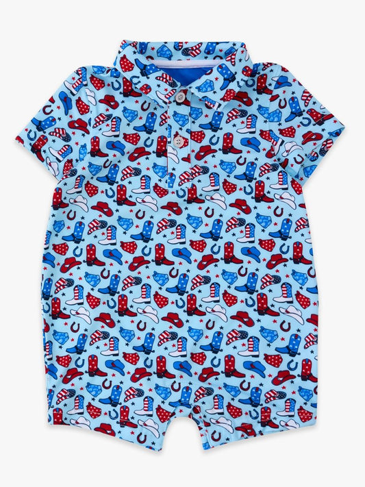 Tiny Blue Stars & Spurs Performance Polo Romper