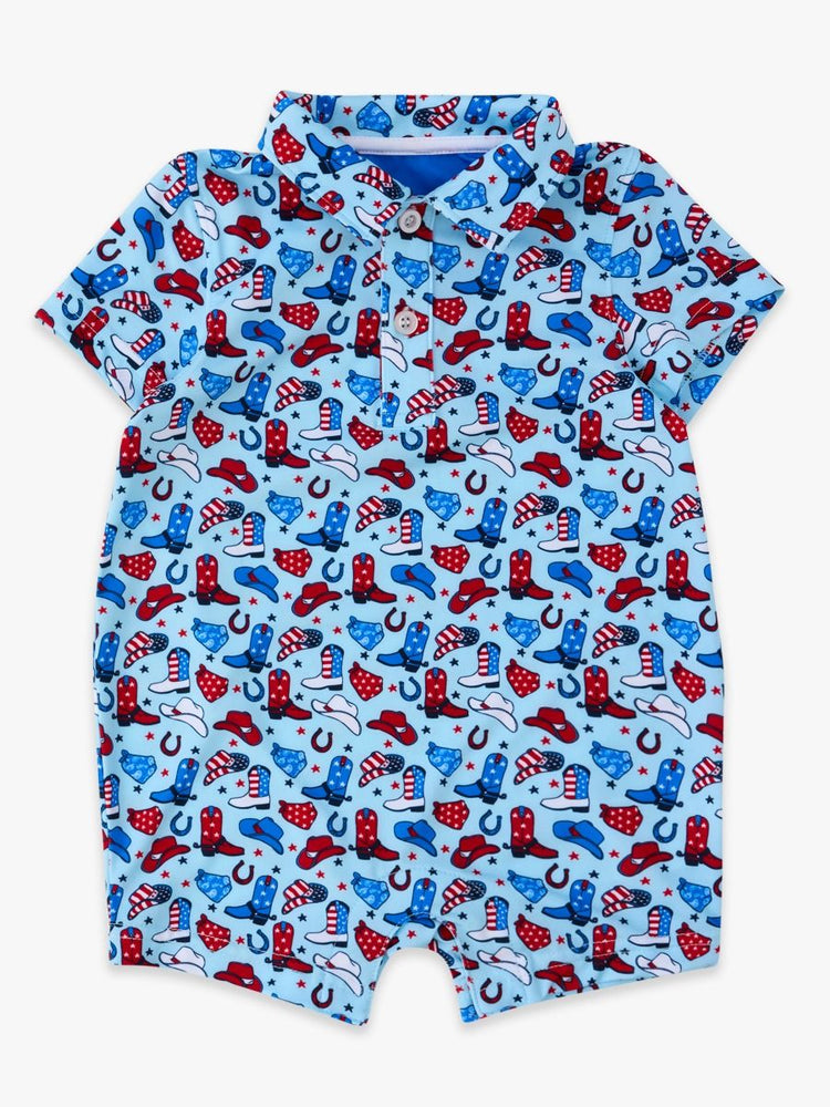 Tiny Blue Stars & Spurs Performance Polo Romper