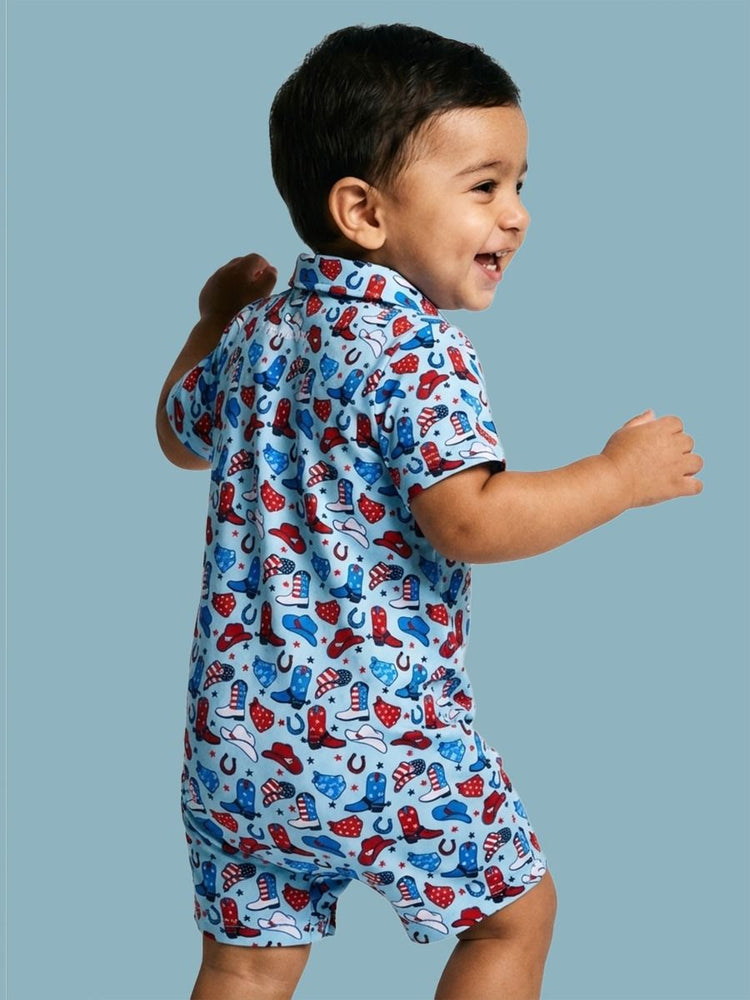 Tiny Blue Stars & Spurs Performance Polo Romper
