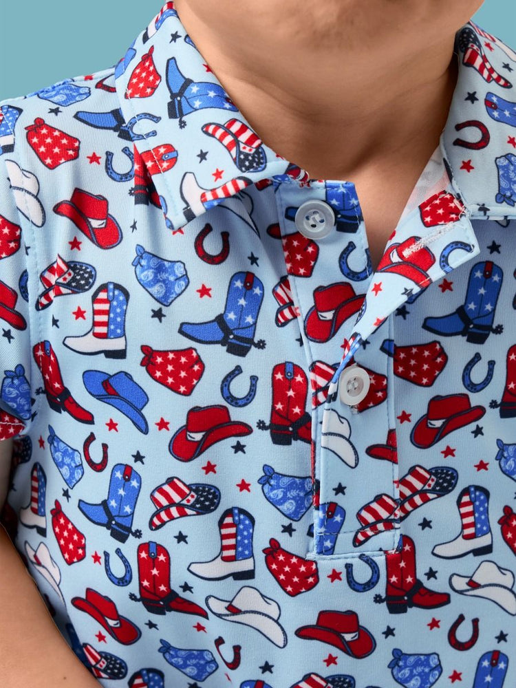 Tiny Blue Stars & Spurs Performance Polo Romper