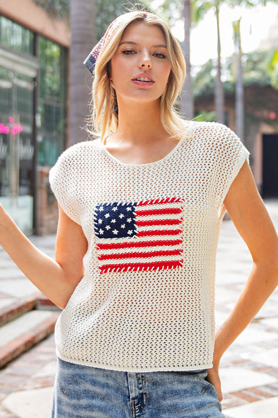 Stars & Striped Cap Sleeve Sweater