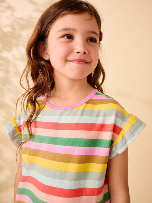 San Sebastian Stripe Flutter Sleeve Dress
