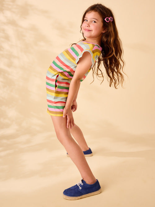 San Sebastian Stripe Flutter Sleeve Dress