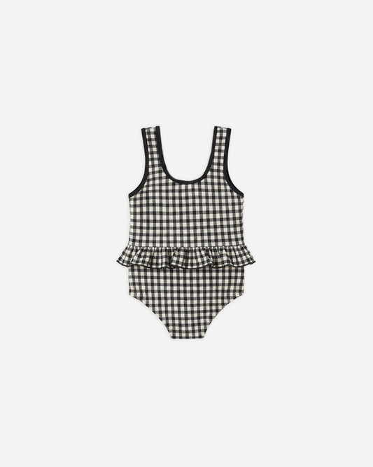 Black Gingham Skirted One-Piece
