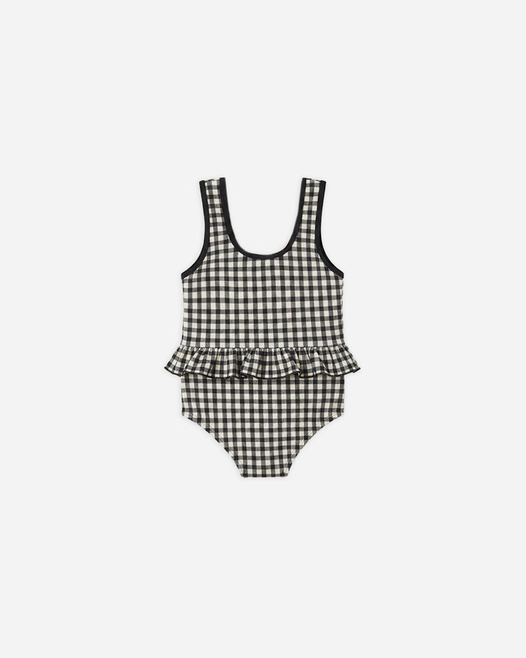 Black Gingham Skirted One-Piece