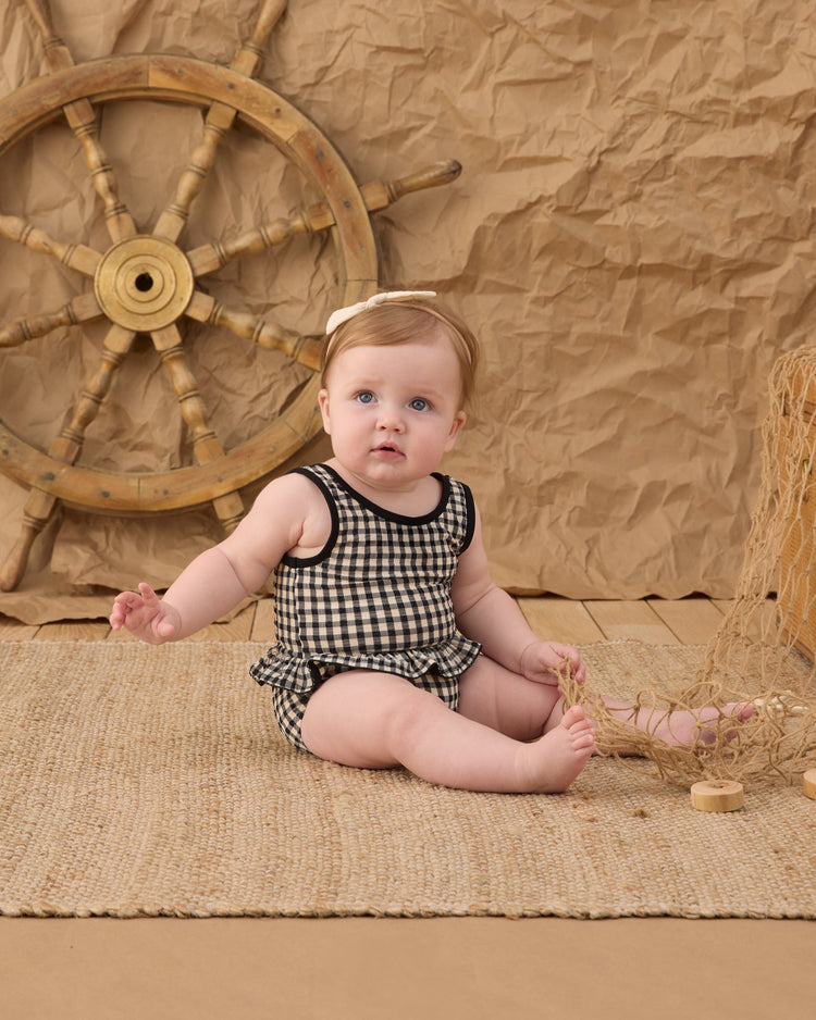 Black Gingham Skirted One-Piece