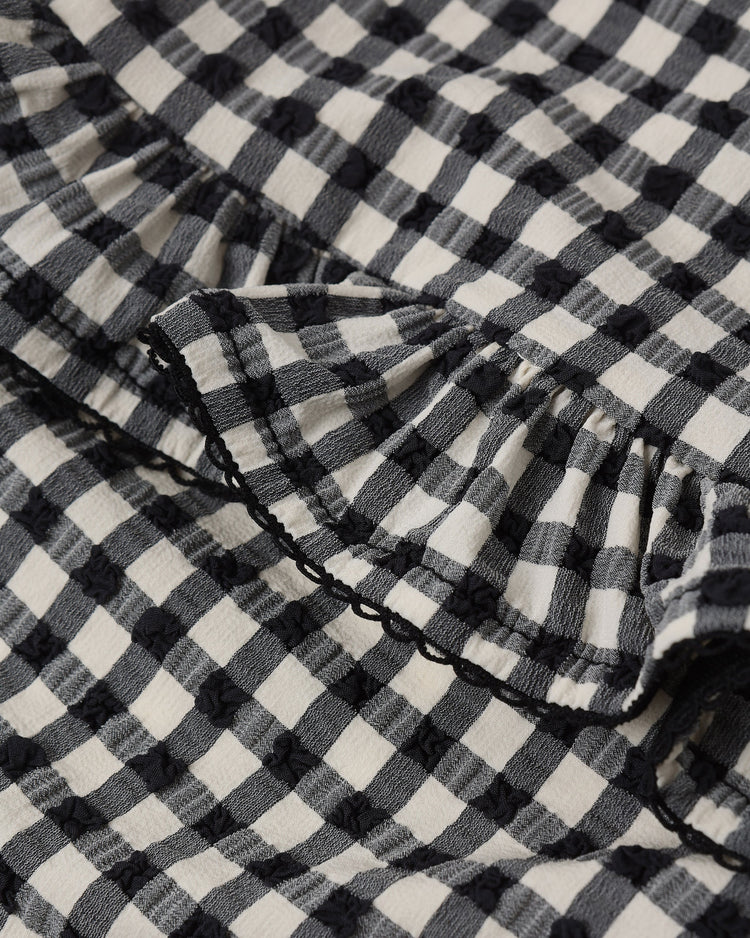 Black Gingham Skirted One-Piece