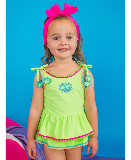 Neon Honeydew Peplum One Piece Swimsuit