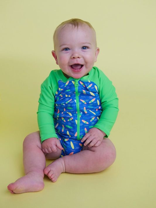 Neon Surfs Up LS 1pc Rash Guard Swimsuit