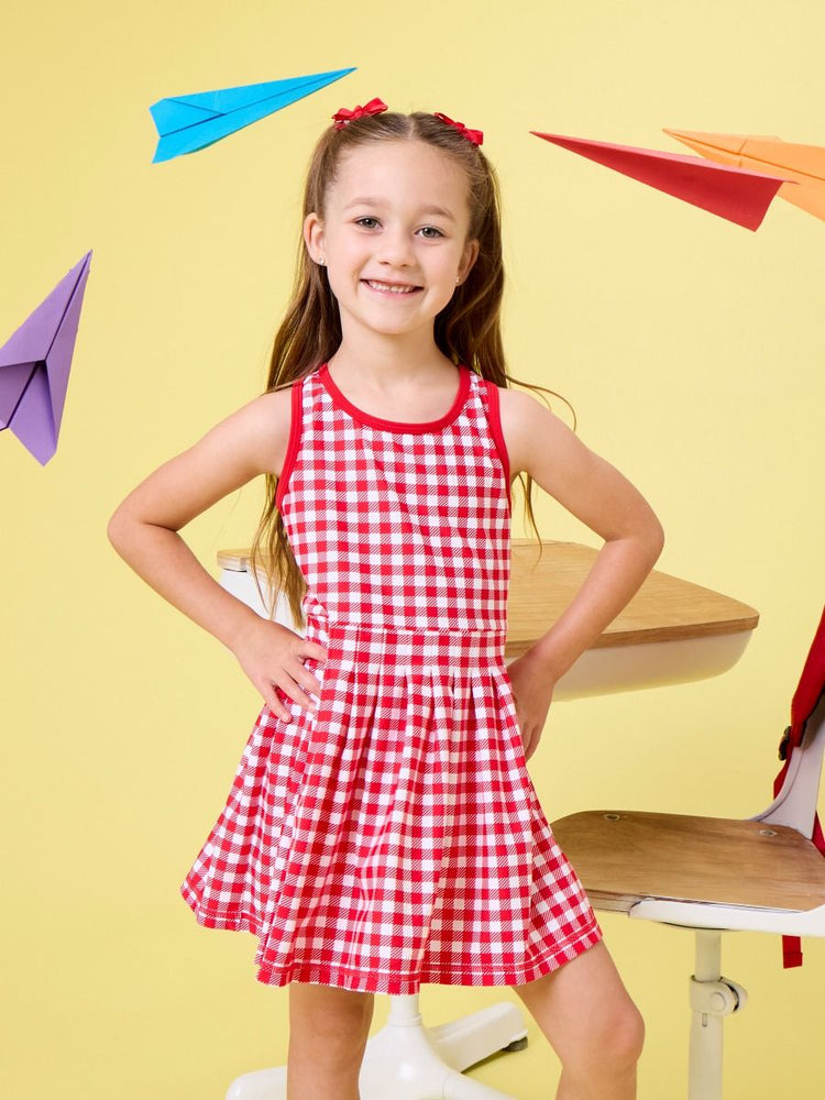 Red Gingham Active Dress & Bike Short Set
