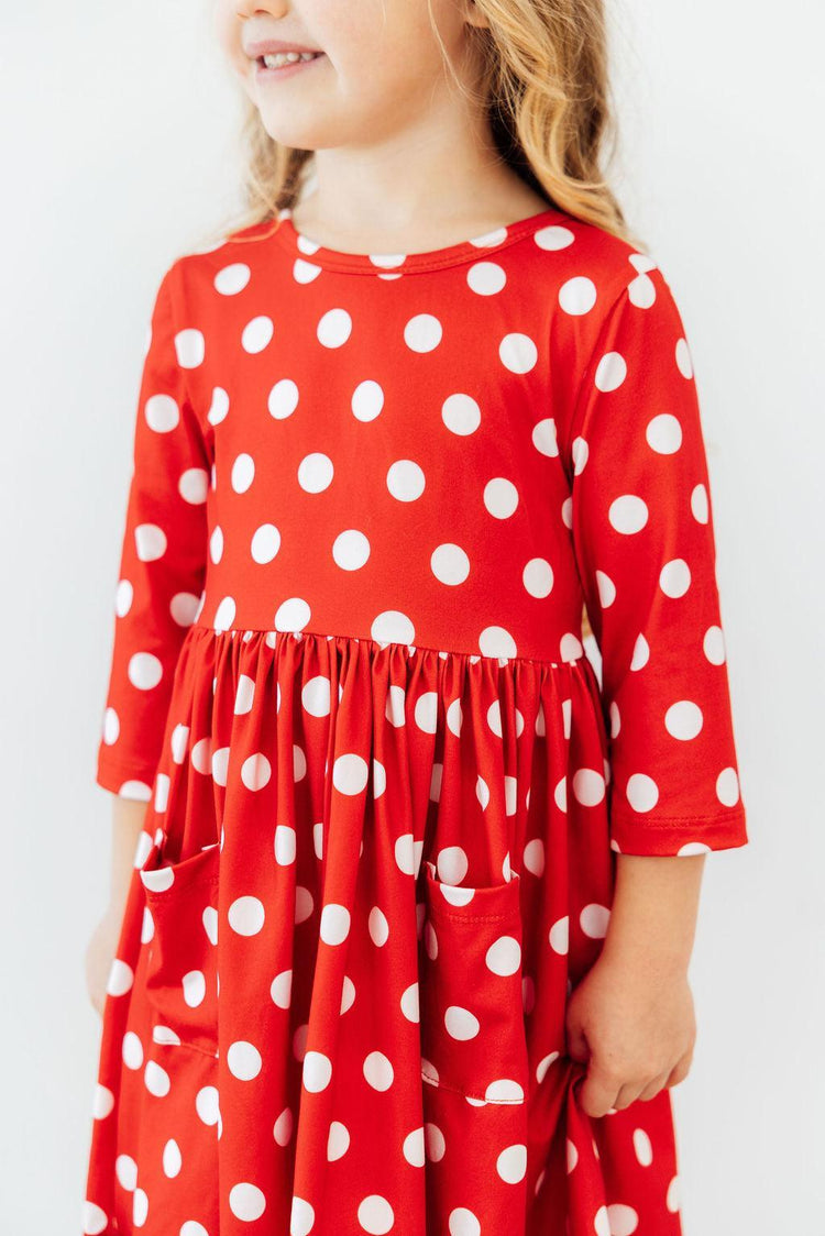 Red Polka Dots 3/4 Sleeve Twirl Dress