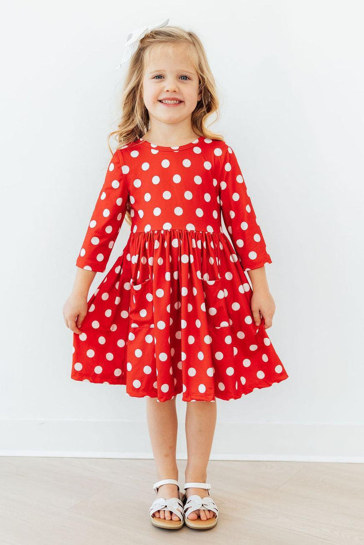 Red Polka Dots 3/4 Sleeve Twirl Dress