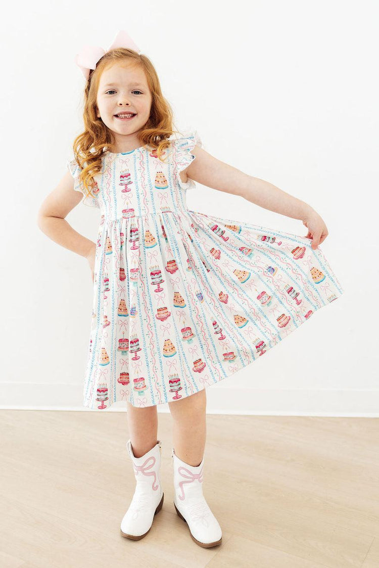 Birthday Cake Flutter Sleeve Twirl Dress