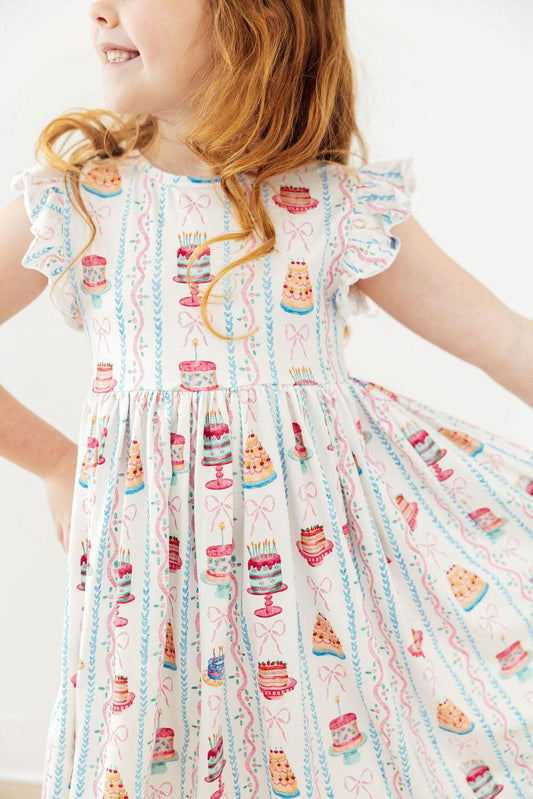 Birthday Cake Flutter Sleeve Twirl Dress