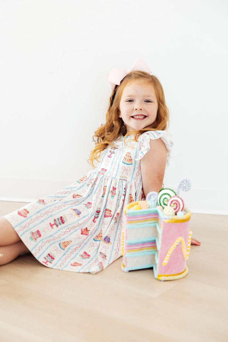 Birthday Cake Flutter Sleeve Twirl Dress