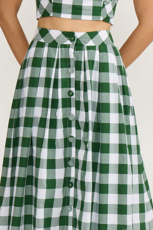 Honey Green Gingham Midi Skirt
