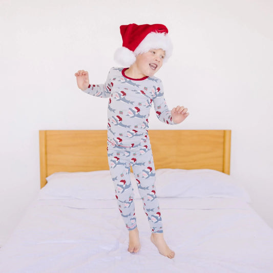 Illusion Blue Holiday Sharks LS PJ Set